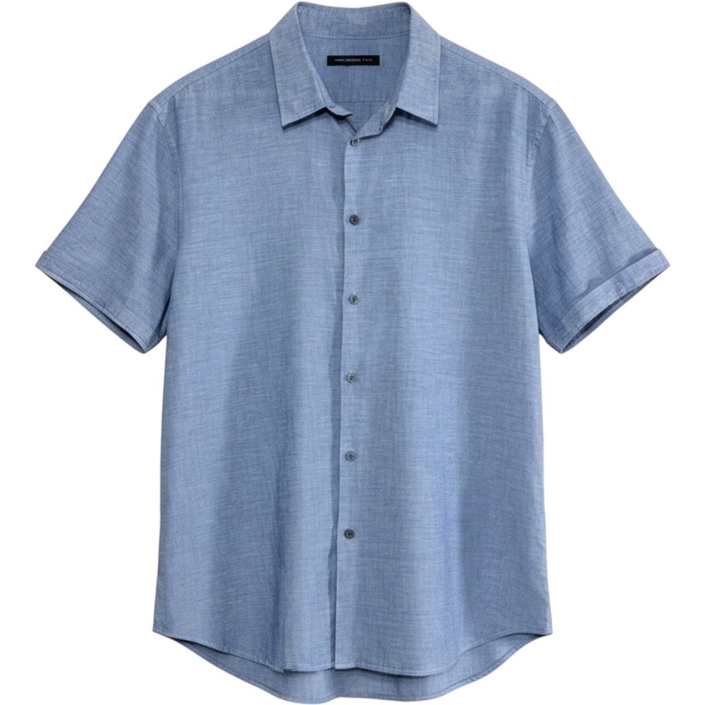 John Varvatos Mens Short Sleeve Button Down Shirt Blue XL Cotton Lightweight